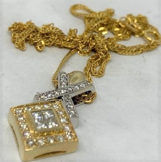 14KT YELLOW GOLD .95CTS DIAMOND PENDANT WITH CHAIN
