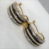 18KT YELLOW GOLD 1.00CTS BLUE SAPPHIRE AND .16CTS DIAMOND EARRINGS