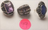 GROUP OF 3 STERLING & MARCASITE RINGS