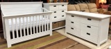 NEW ALL WHITE EVOLUR BABY CRIB BEDROOM SET - CRIB, CHEST, & DRESSER