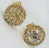 14KT YELLOW GOLD 1.31CTS DIAMOND HALO STYLE STUD EARRINGS