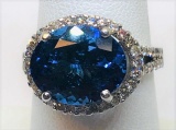 14KT WHITE GOLD 5.26CTS TANZANITE AND .80CTS DIAMOND RING