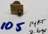 14 KT YELLOW GOLD TIE TAC W/ CABOCHON IN BEZEL 2.6 GRAMS
