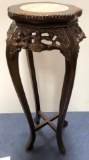 WALNUT CARVED MARBLE INSERT PLANT STAND