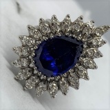 14KT GOLD RING LAB CREATED SAPPHIRE, & 1.20ct DIAMONDS - 10 GRAMS OF GOLD