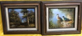 TWO VINTAGE FRAMED CANVAS ARTWORK - SIGNED