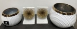 NEW WMC DESIGNER SET OF CERAMIC VASES & BOOK ENDS BY THREE HANDS CORP ($85.00)