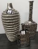 NEW WMC DESIGNER SET OF (3) SILVER COLOR VASES BY THREE HANDS CORP ($164.00)