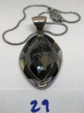 SIGNED STERLING, ONYX, MOTHER OF PEARL AND GEMSTONE PENDANT ( $360 PRICE TAG)
