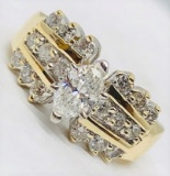 14KT YELLOW GOLD 1.00CTS DIAMOND RING FEATURES .50CTS CENTER DIAMOND