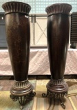 PAIR OF VERY NICE QUALITY PEDESTAL TABLES W/ ROUND TOPS