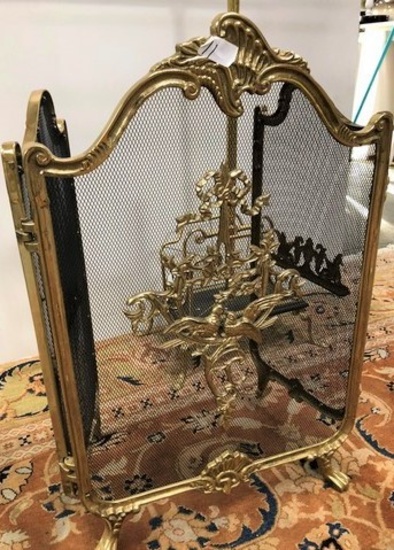 ANTIQUE BRASS ORNATE FIREPLACE SCREEN