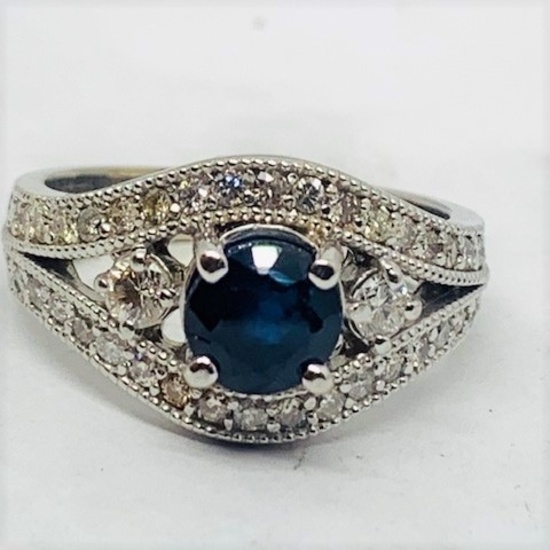 14KT WHITE GOLD 1.69CTS BLUE SAPPHIRE AND 1.00CTS DIAMOND RING