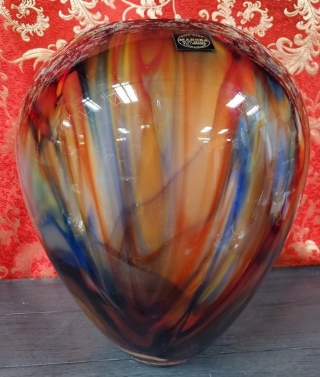 13" TALL COLORFUL ART GLASS VASE