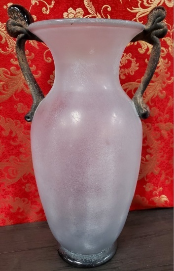 SWAN HANDLE FROSTED GLASS VASE
