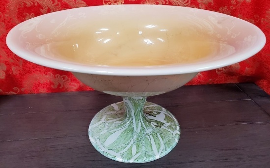 15" ROUND, ART GLASS PEDESTAL BOWL