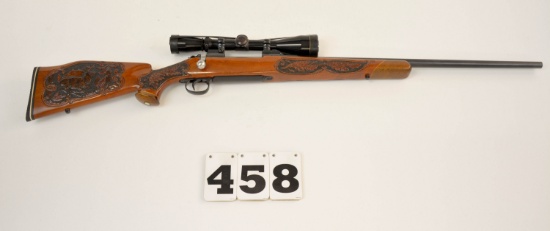 Remington 721, 25-06 Bolt, #56655, Carved glossy stock-w/Stag and Oak leaves, Compass in bottom of b