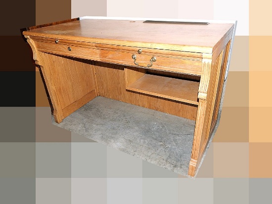 Oak Computer Desk - W48" X D24" X H30", Missing One Handle