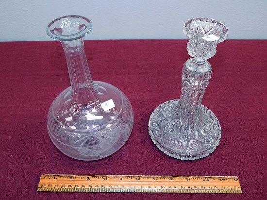 Etched Glass Carafe, Decanter & Shot Glass Stopper