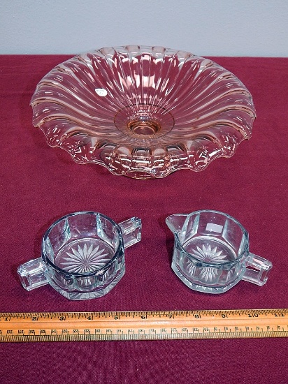 Heisey Pink Bowl; Heisey Creamer & Sugar Bowl