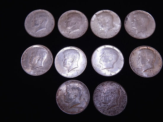10 1964 Kennedy Half Dollars