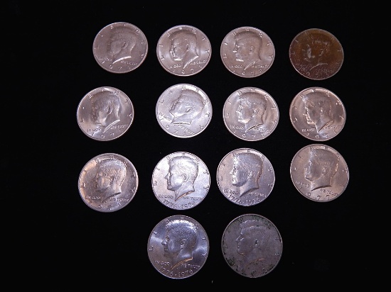 14 Kennedy Half Dollars - 7 1971, 1972, 1973, 3 1976, 1977, 1992