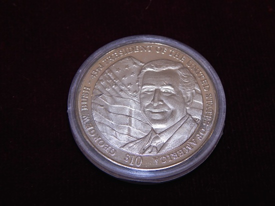 2003 George W Bush $10 Silver Coin - Liberia