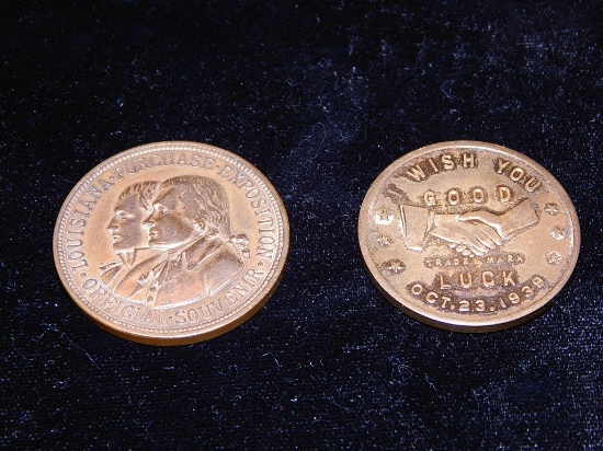 Louisiana Purchase Exposition Coin - St. Louis 1904; Frank E. Bessler Good Luck Coin - 1939