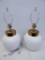 2 White Ribbed Urn Lamps W/ Gold Necks, 25