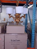 Gold Leaf Chandelier W/ 4 Shades, 28