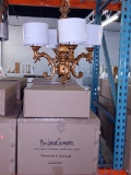 Gold Leaf Chandelier W/ 4 Shades, 28