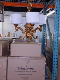 Gold Leaf Chandelier W/ 4 Shades, 28