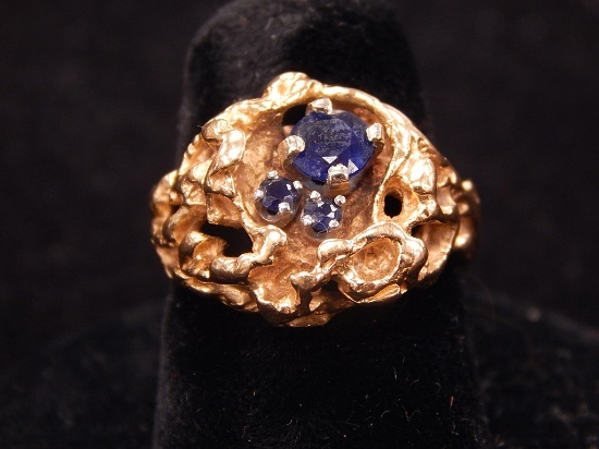 14kt Gold Sapphire Ring - Size 5, Cut Band - 7.5g Total Weight