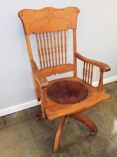 Pressed-Back Turn Of The Century Oak Desk Chair