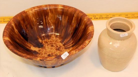 Old Yellow & Brown Mixing Bowl; Weyman's Snuff Jar