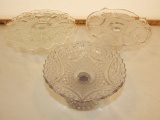2 Small Pressed Glass Cake Plateaus; Compote