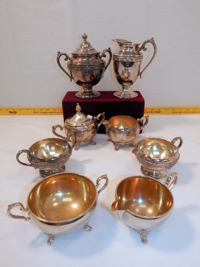 4 Pairs Silver Creamer & Sugar Bowl Sets