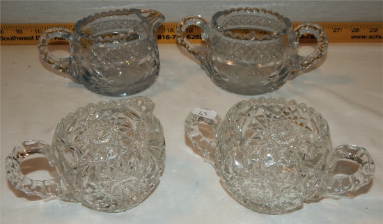 2 Pairs Cut Glass Creamer & Sugar Bowl Sets - Minor Bumps