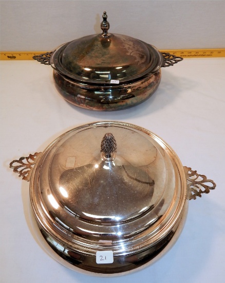 2 Round Silver Covered Servers