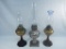 3 Old Oil Lamps - All W/ Iron Bases, 19½