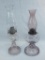 2 Old Oil Lamps - Both W/ Sun Amethyst Color, 18½