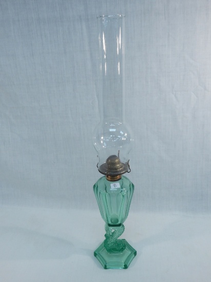 Old Oil Lamp - Green Glass Serpent, 21"