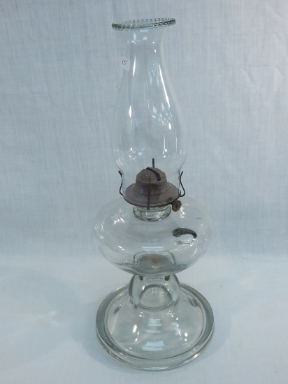 Very Old Oil Lamp W/ Bubbles In Glass, 18"