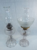 2 Old Oil Lamps - 1 W/ Frosted Font, 20