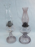 2 Old Oil Lamps - Both W/ Sun Amethyst Color, 18½