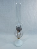 Old Oil Lamp - W/ Glass Base & Patterned Glass, 20