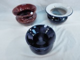 3 Spittoons - 2 Pottery & 1 Enamel Over Metal