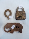 3 Misc. Locks - 1 W/ Key, Elephant, Pegasus