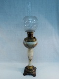 Banquet Lamp - Hand Painted W/ Cherubs & Etched Glass Shade