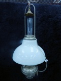 Aladdin Model #6 Hanging Lamp W/ Milk Glass Shade & Smoke Bell